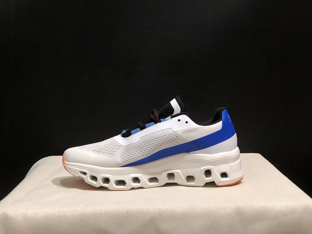 On Cloudmonster Sneakers in Mist White and Blue