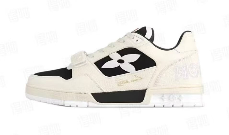 Louis Vuitton-Style Low-Top Sneakers with Strap Closure