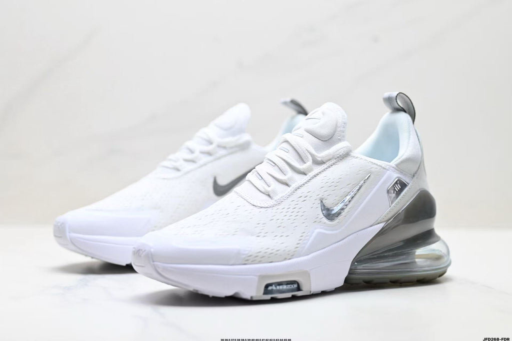 Nike Air Max 270 White and Metallic Silver Sneakers