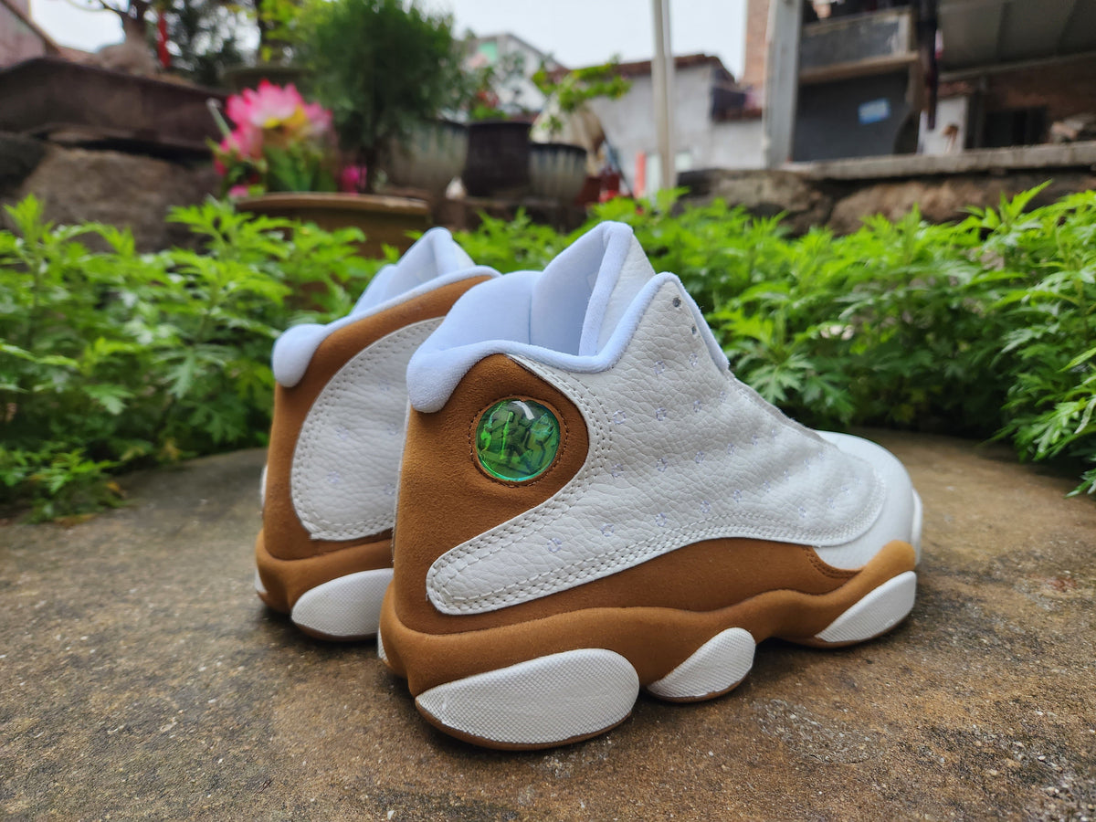 Jordan 13 Retro White and Wheat High-Top Sneakers