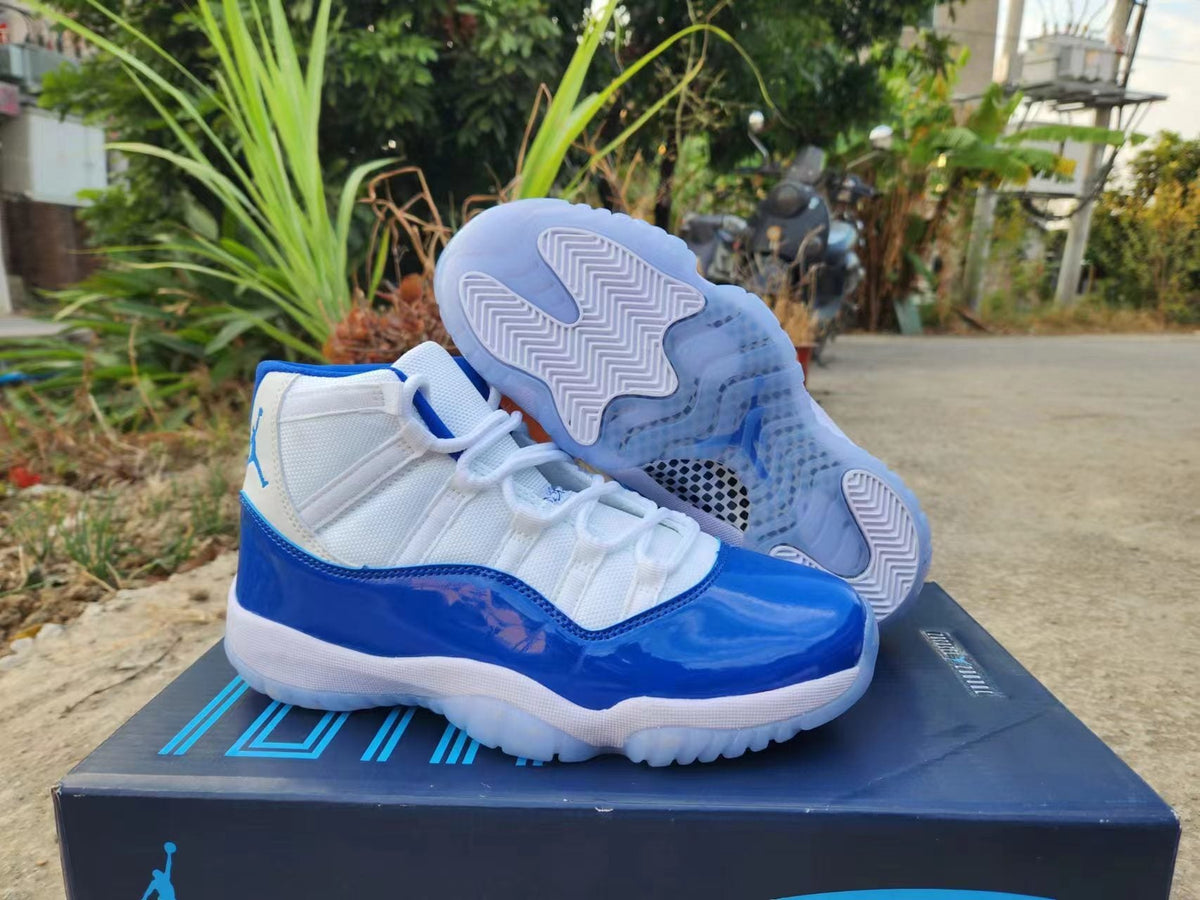 Jordan 11 White and Royal Blue High-Top Sneakers