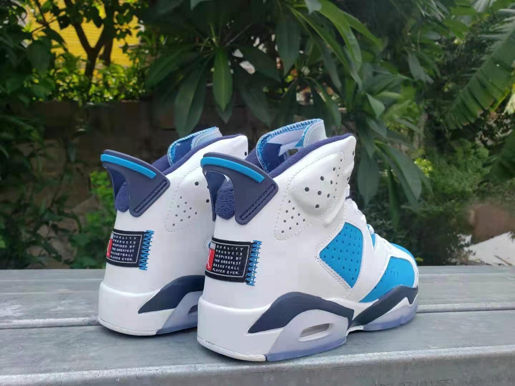 Jordan 6 High-Top Sneakers in White, Blue and Navy