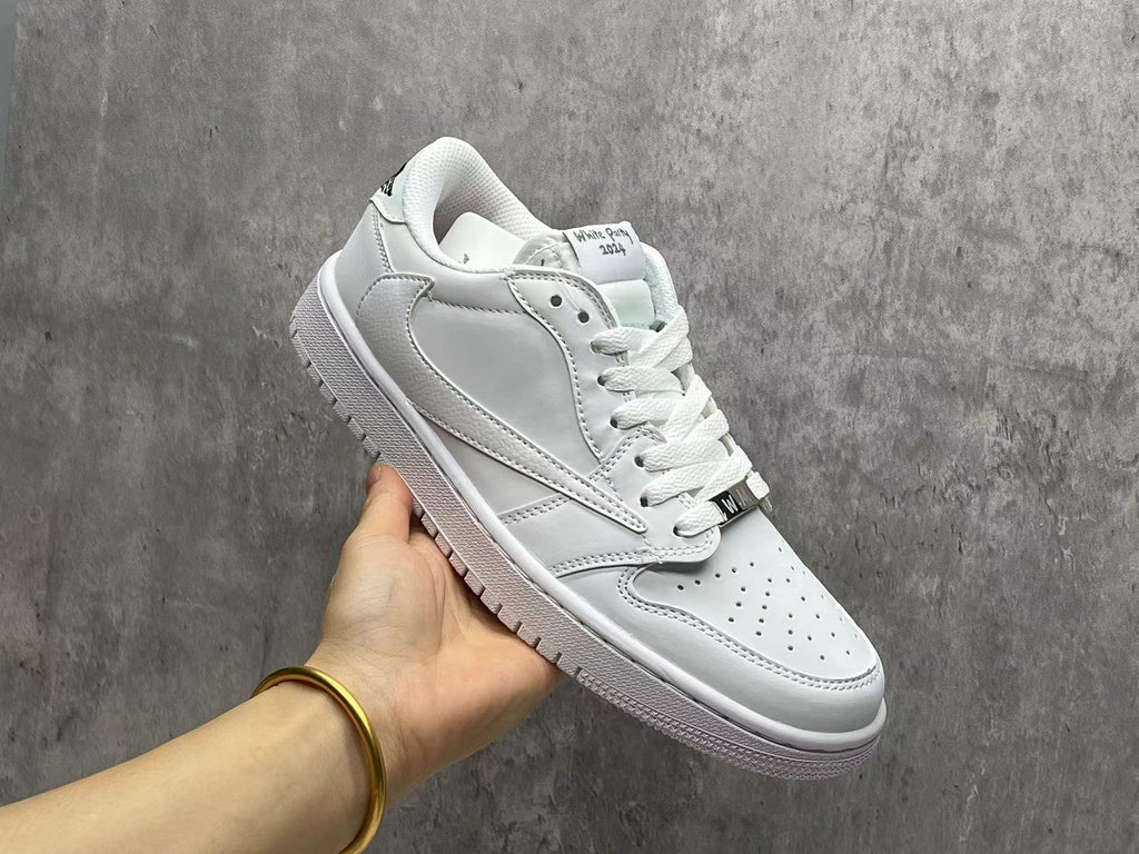 Jordan 1 Low White Sneaker with Swoosh Detail