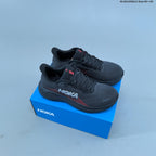 HOKA Clifton 11 Black Running Shoes with Red Accents