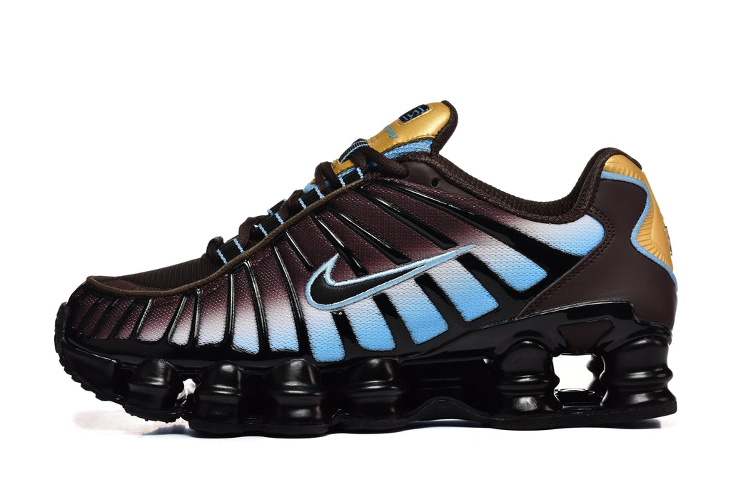 Nike Shox TL Sneakers in Dark Brown, Blue and Gold