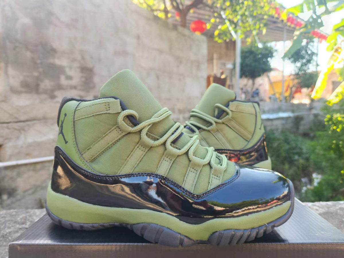 Jordan 11 Retro High Sneakers in Black and Olive Green
