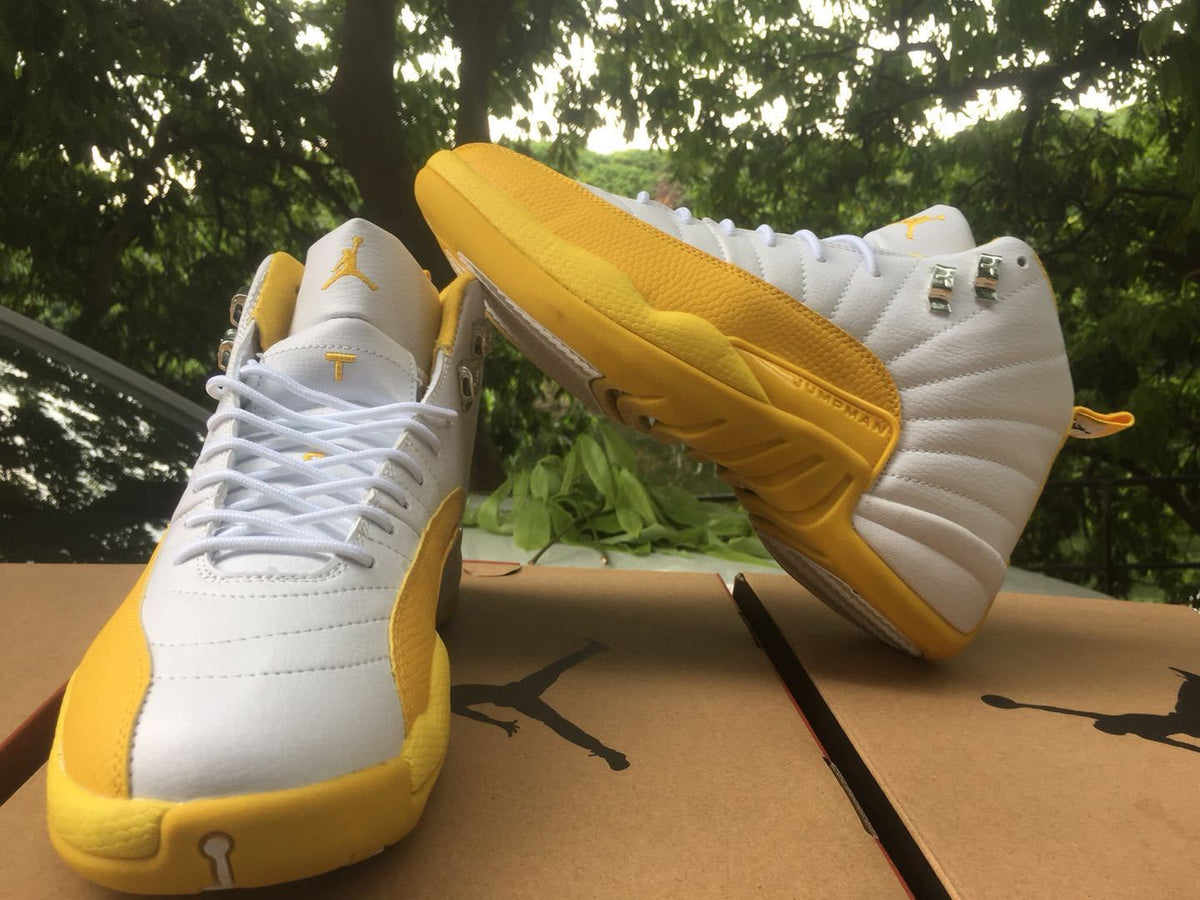 Jordan 12 High-Top Sneakers in White and Yellow