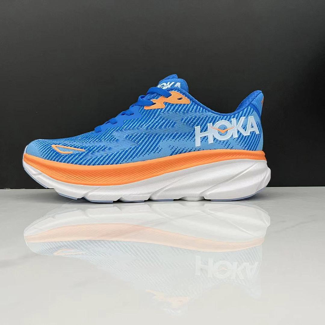 HOKA Clifton 9 Running Shoes in Blue and Orange