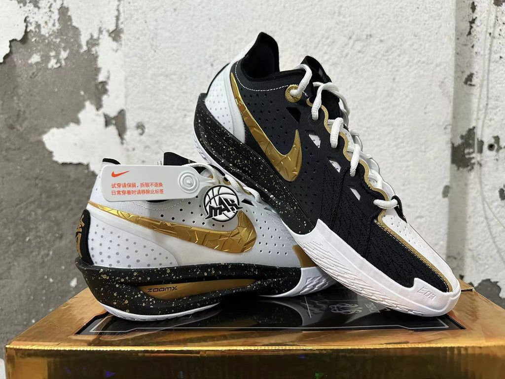 Nike GT Cut 3 Basketball Shoes White Black Gold