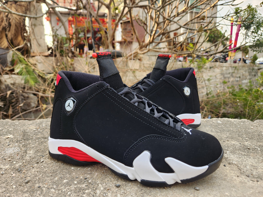 Jordan 14 Black, White and Red Basketball Sneakers