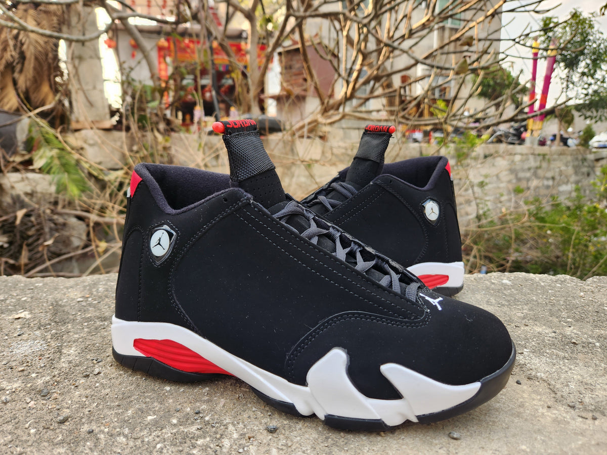 Jordan 14 Black, White and Red Basketball Sneakers