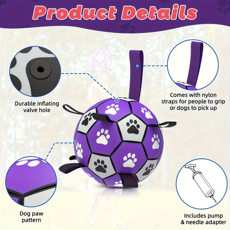 Interactive Dog Soccer Ball with Handle Strap – Indoor & Outdoor Tug of War Toy for Small, Medium & Large Dogs