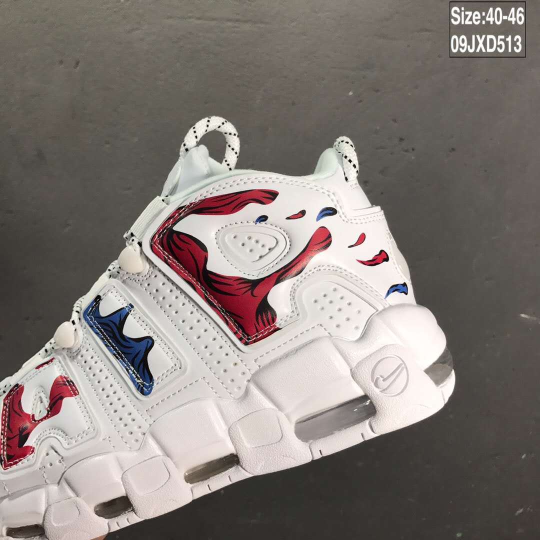Nike Air More Uptempo White Blue Red Sneakers 09JXD513