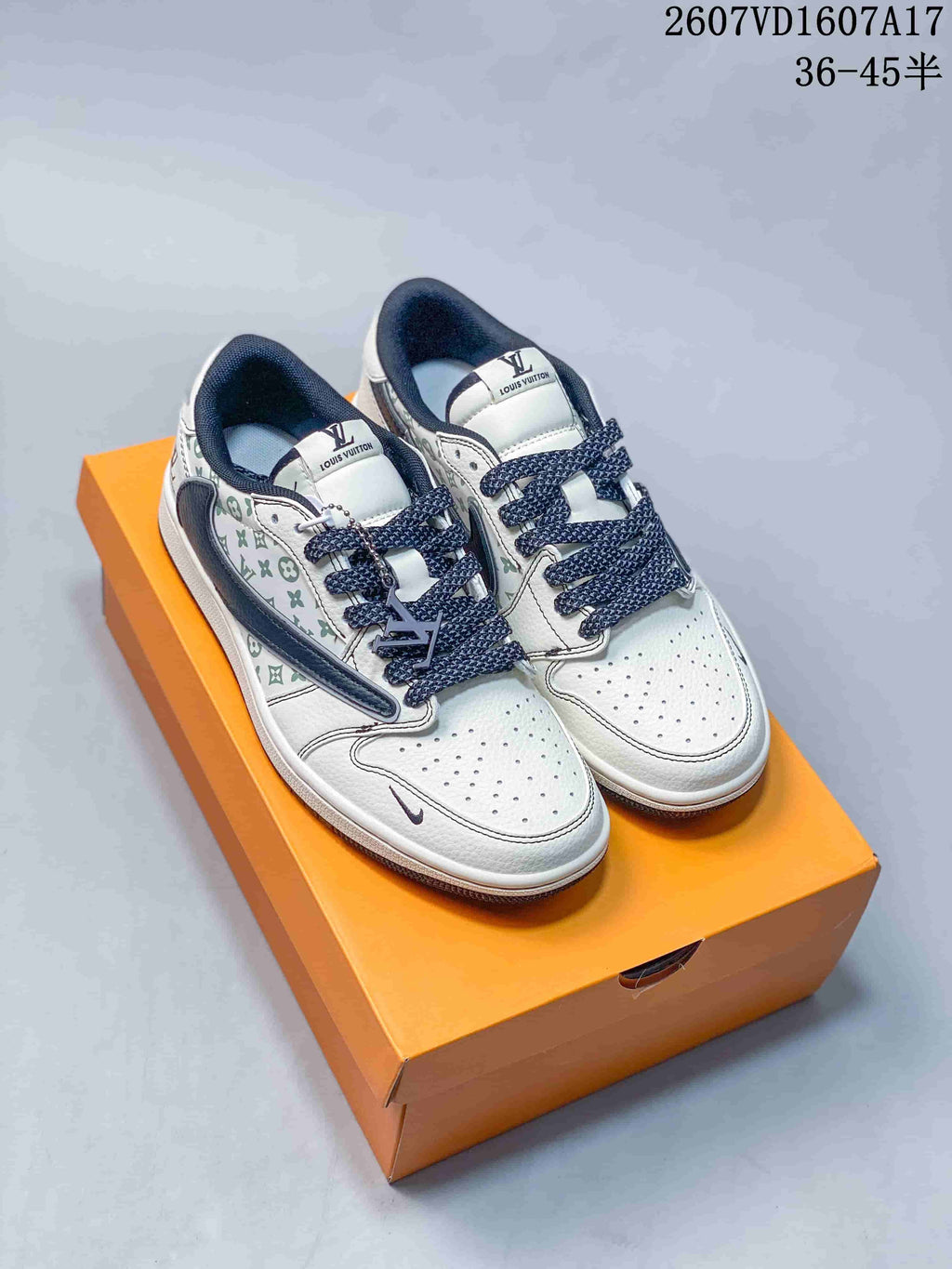 Jordan 1 Low White Navy Monogram Sneakers