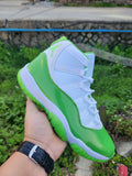 Jordan 11 White and Apple Green High-Top Sneakers