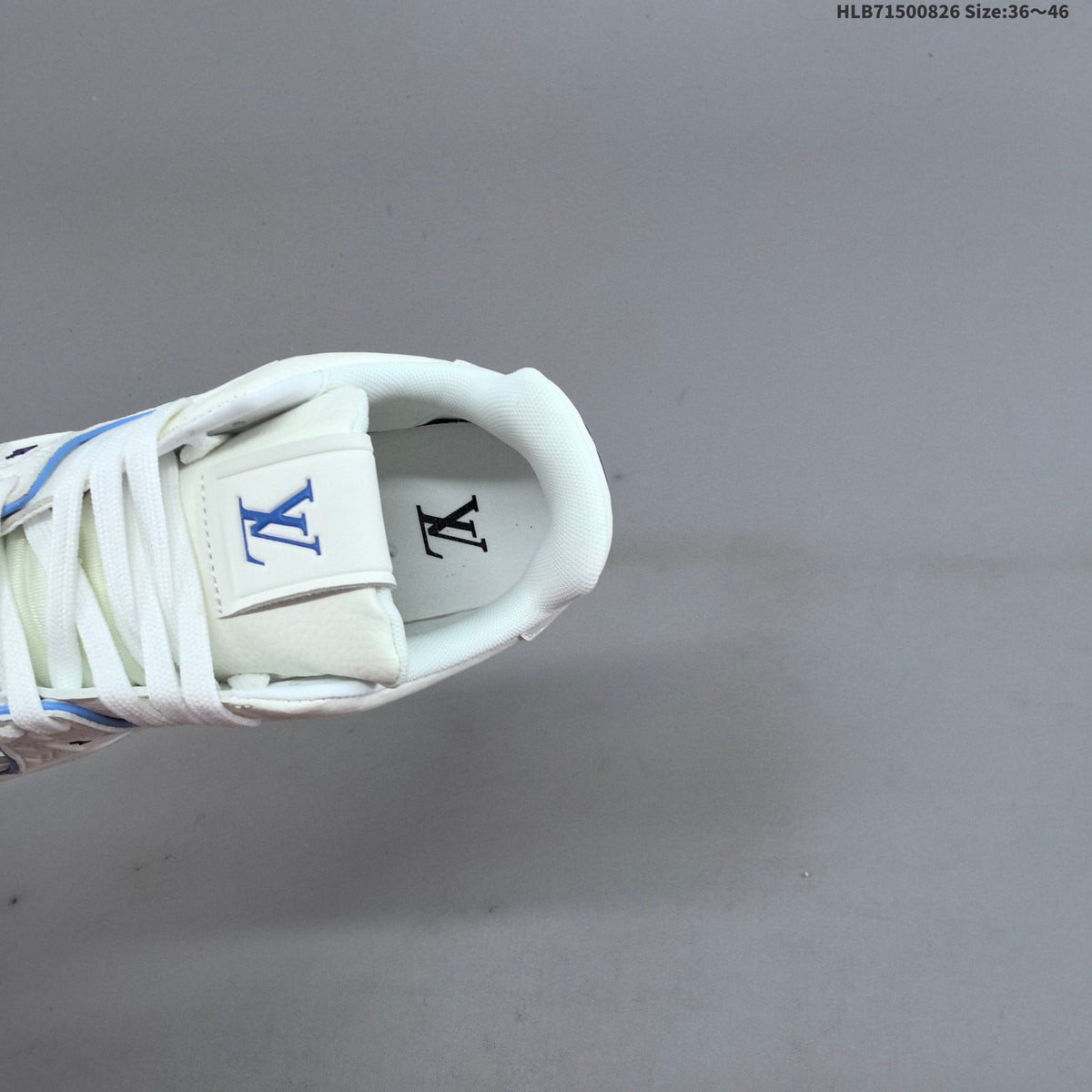 Louis Vuitton White Low-Top Sneakers with Blue Accents