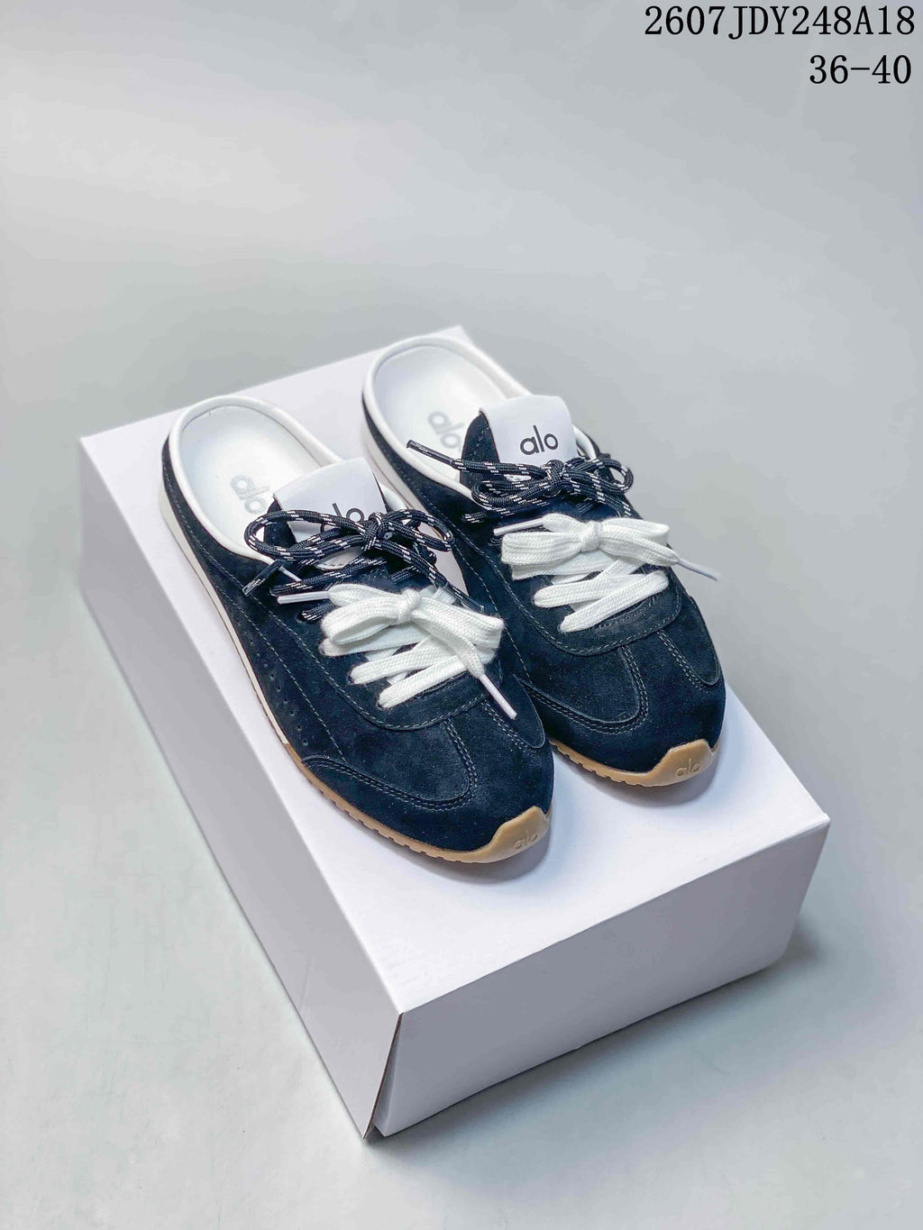 alo Sunset Mule Sneakers in Pink, Navy and Cream
