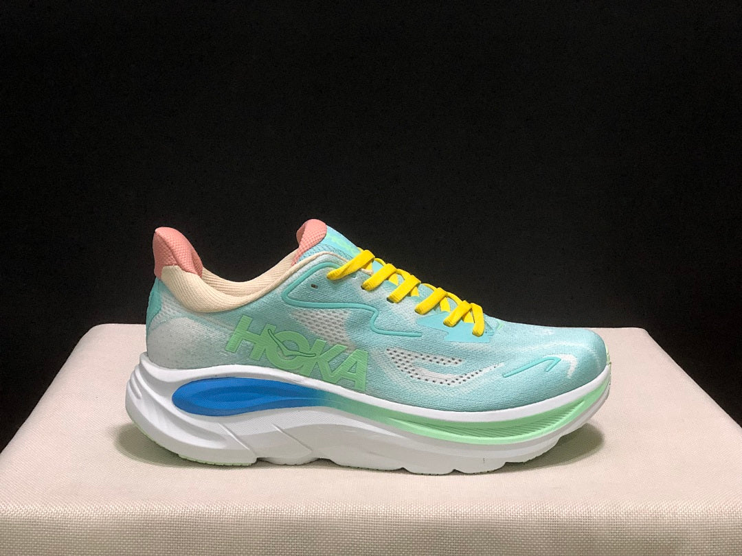 HOKA Clifton 10 Running Shoes in Aqua and Yellow