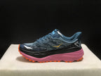 HOKA Stinson 7 Trail Running Shoes in Blue and Orange