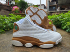 Jordan 13 Retro White and Wheat High-Top Sneakers
