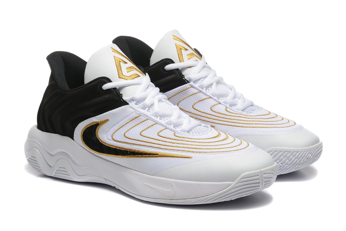 Nike Zoom Freak 5 Basketball Shoes White Black Gold