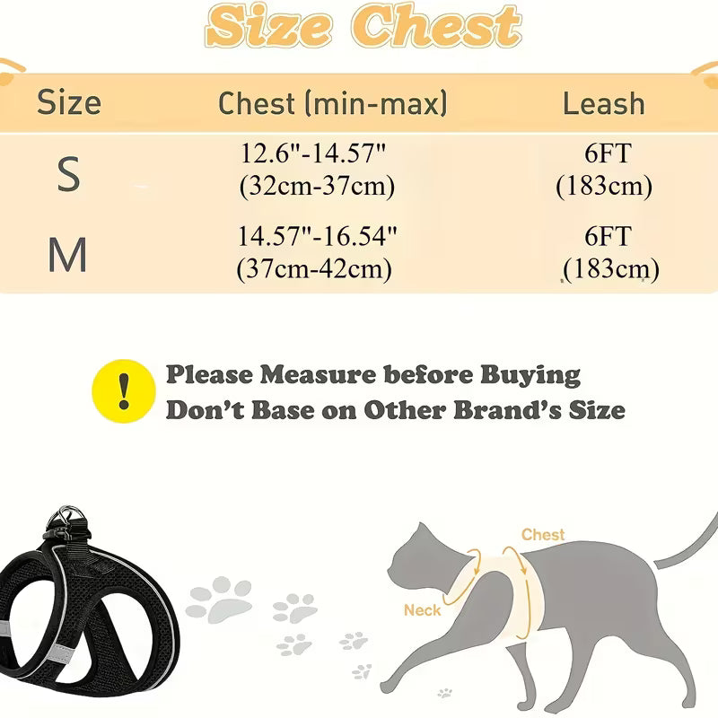 Escape-Proof Cat Harness & Leash Set – Adjustable Reflective Mesh Vest for Cats & Small Pets