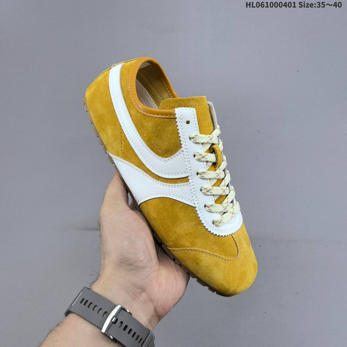 GG Women's Yellow and White Suede-Style Lace-Up Sneakers