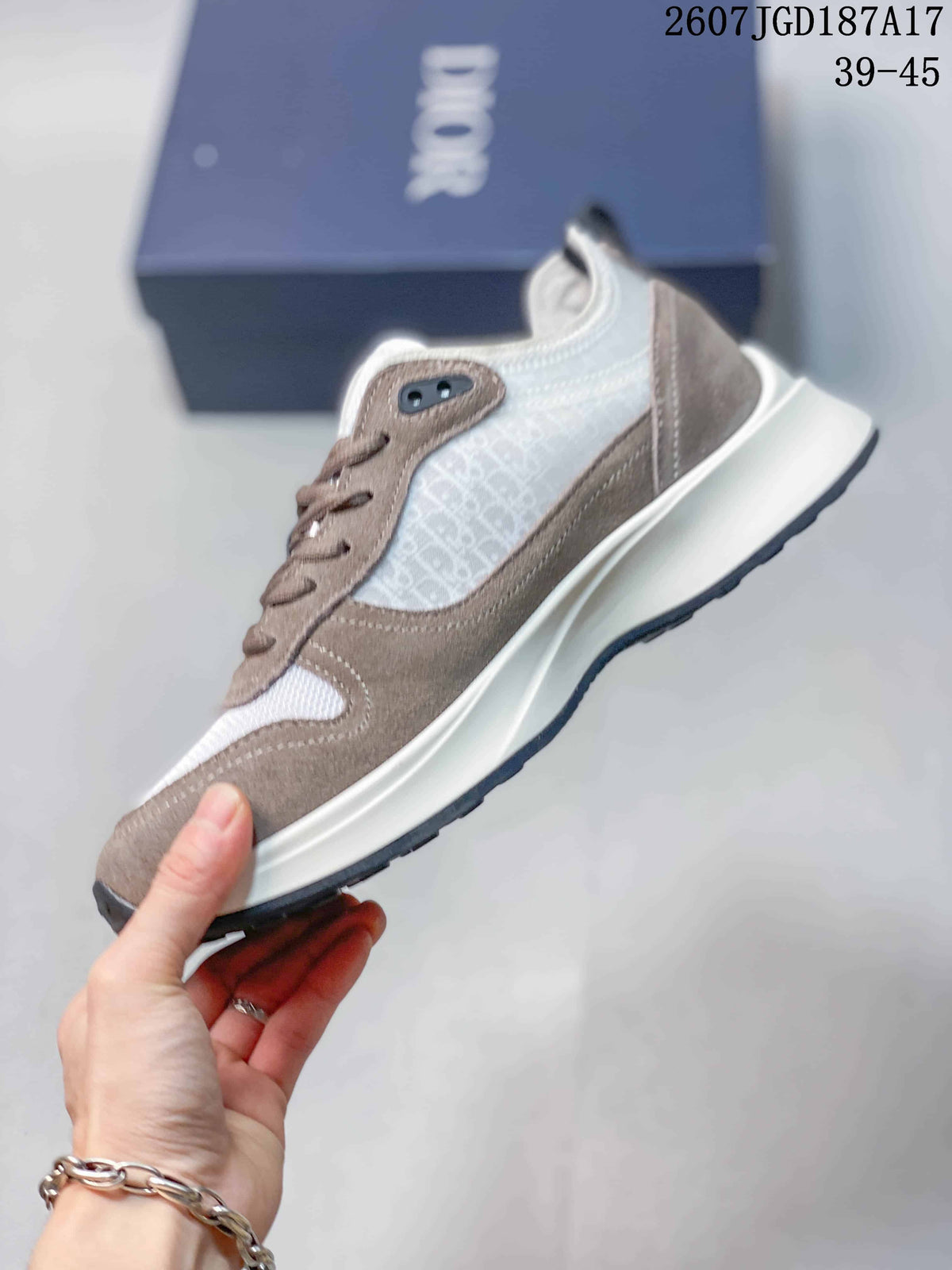 Dior B25 Runner Low-Top Sneakers in White and Taupe