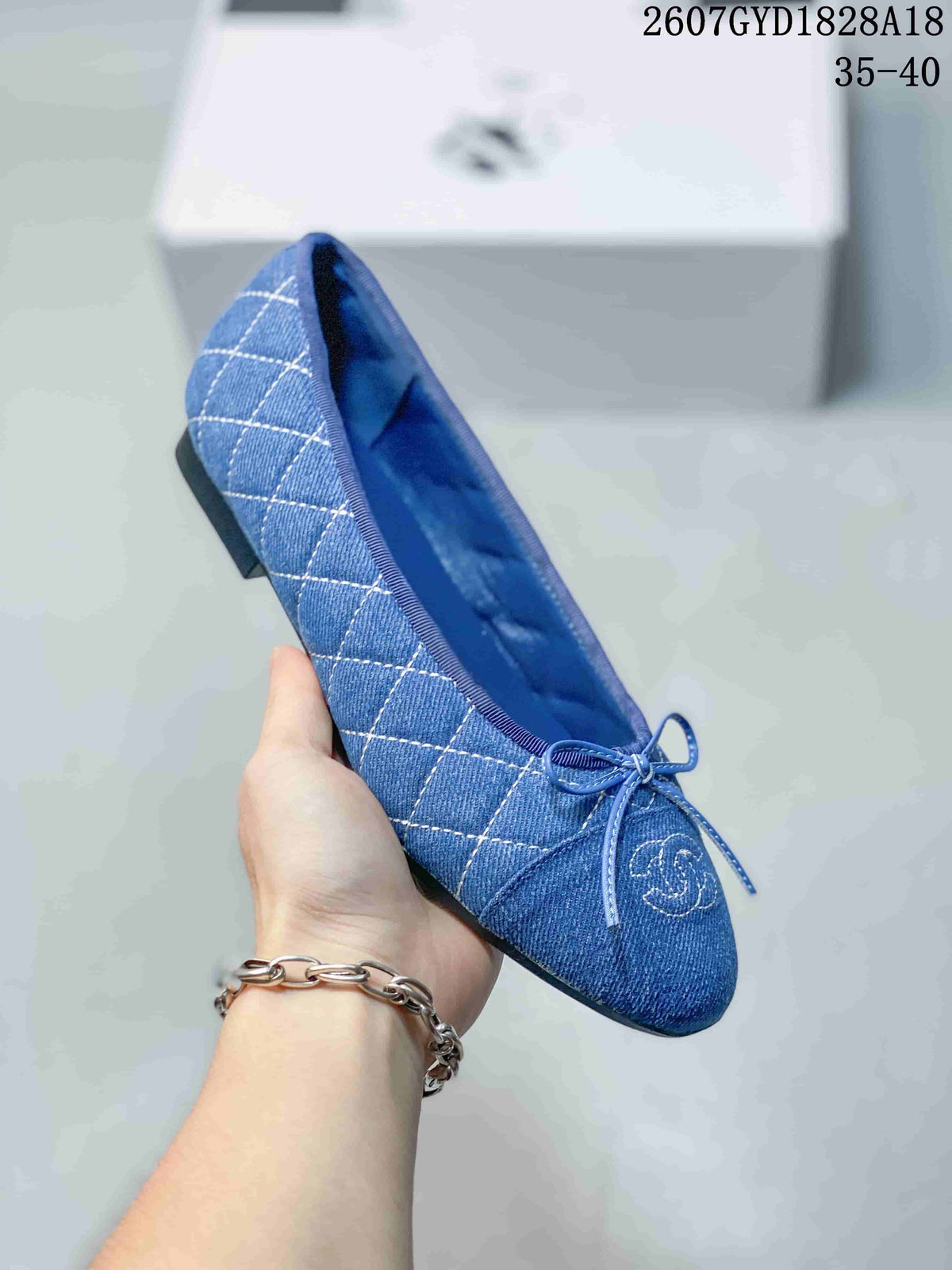 Chanel 26P Washed Denim Ballet Flats Black and Blue