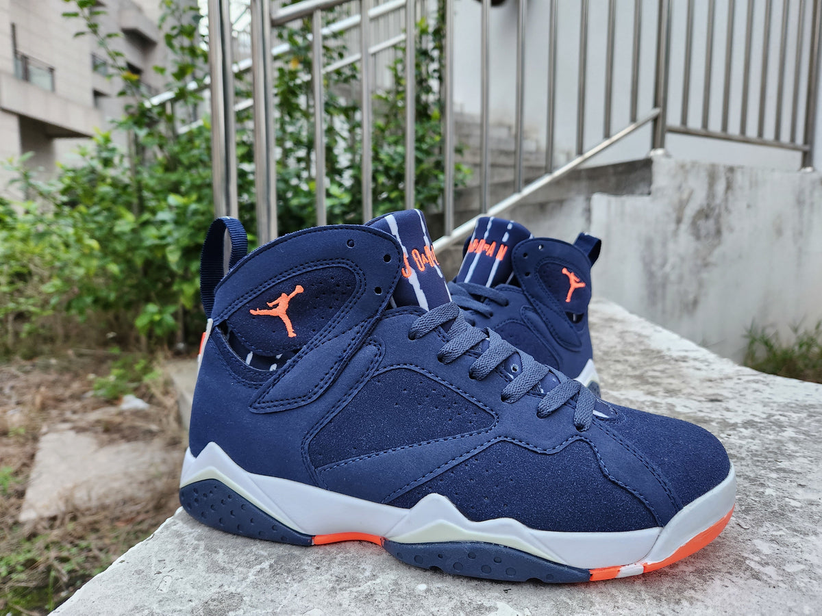 Jordan 7 Men's High-Top Sneakers in Navy and Orange