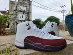 Jordan 12 White and Burgundy High-Top Sneakers