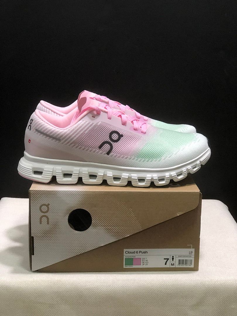 On Cloud 6 Push Sneakers in Pink, Green and White