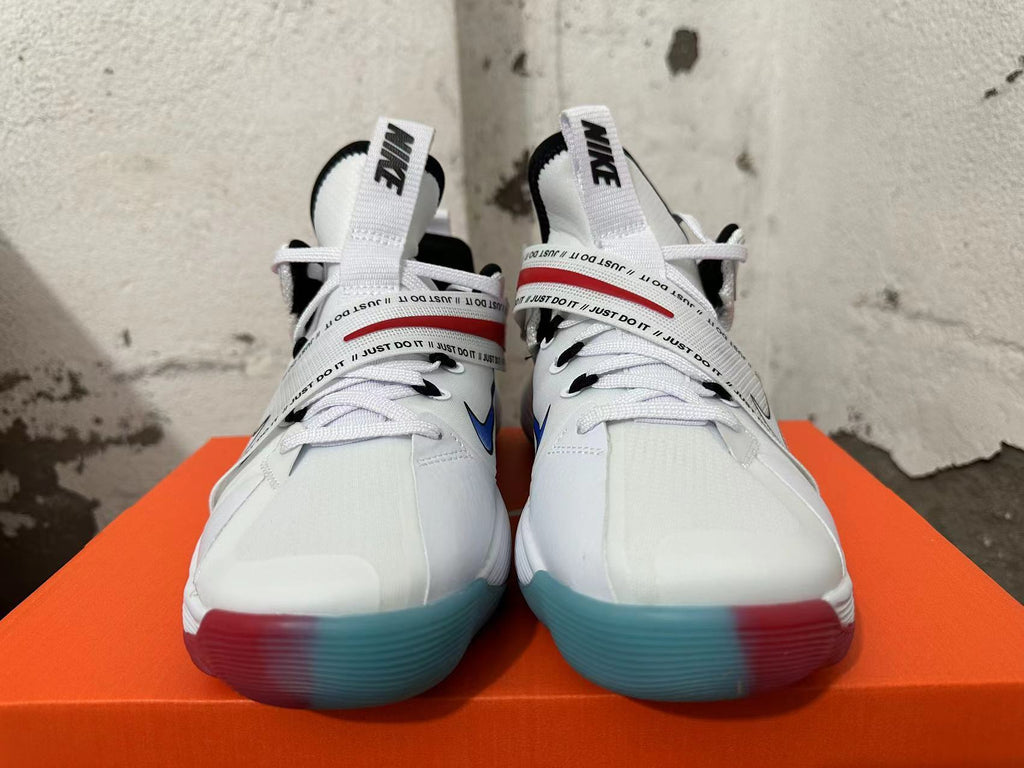 Nike White and Red Basketball Sneakers with Strap