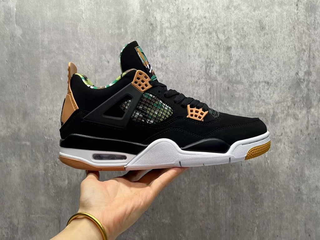 Jordan 4 Retro Sneakers in Black, Green and Tan