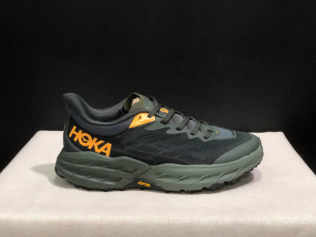 HOKA Speedgoat 5 Trail Running Shoes, Black and Olive