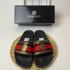 Versace Medusa Slide Sandals with Greek Key Detail