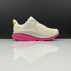 HOKA Clifton 9 Running Shoes in Ivory and Pink