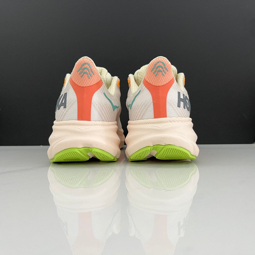 HOKA Clifton 9 Running Shoes in Cream and Green