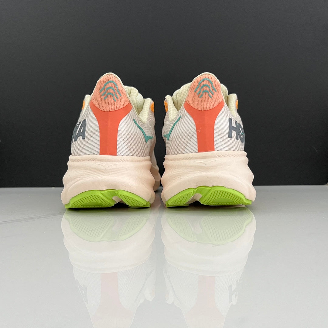 HOKA Clifton 9 Running Shoes in Cream and Green