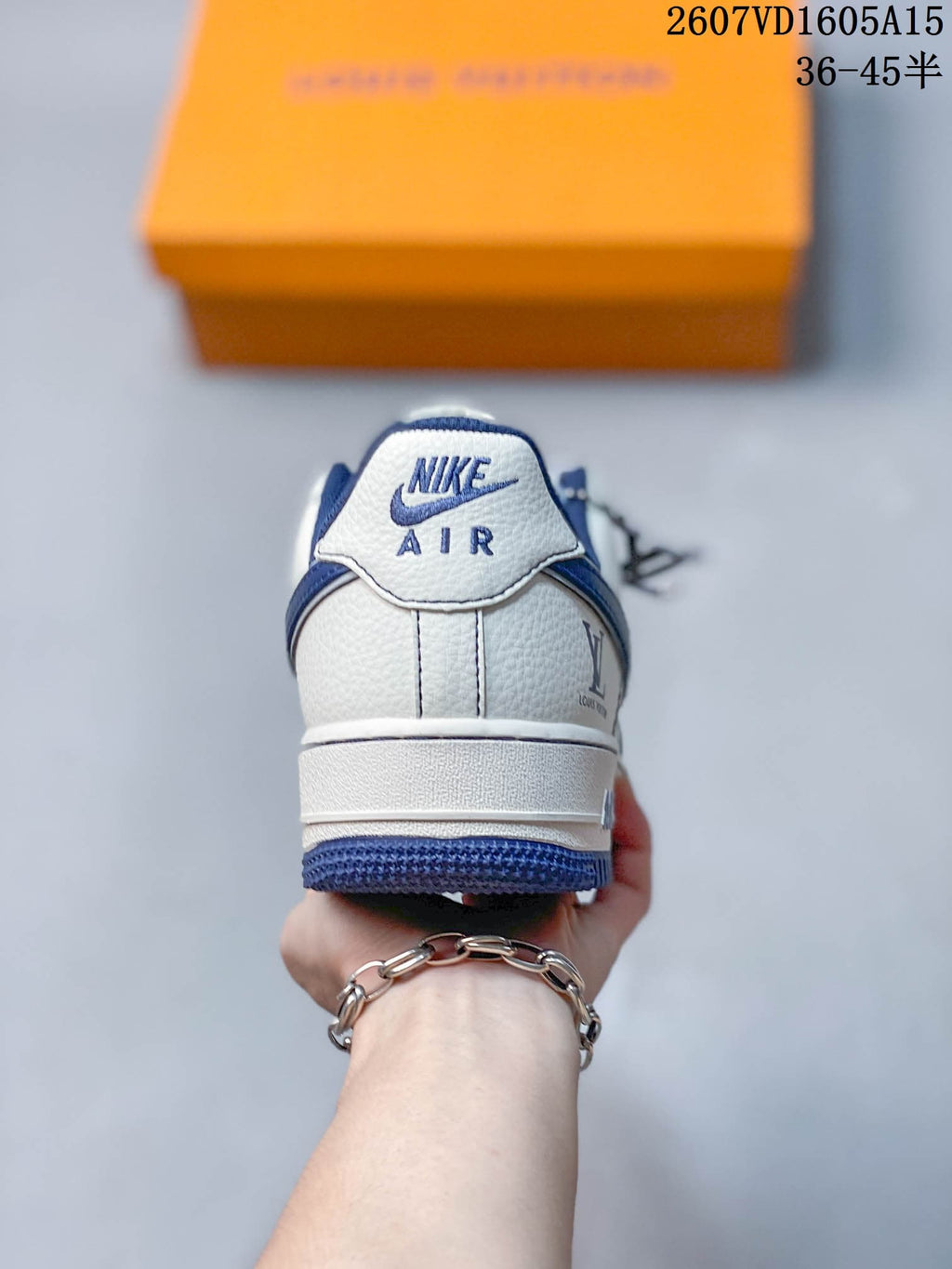 Nike Air Force 1 White Blue Monogram Sneakers 2607VD1605A15