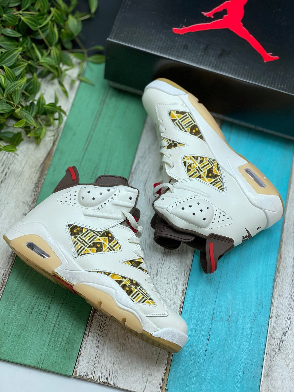 Air Jordan 6 Quai 54 Sneakers in Sail and Brown