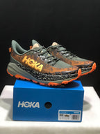 HOKA Speedgoat 6 Trail Running Shoes in Olive and Orange