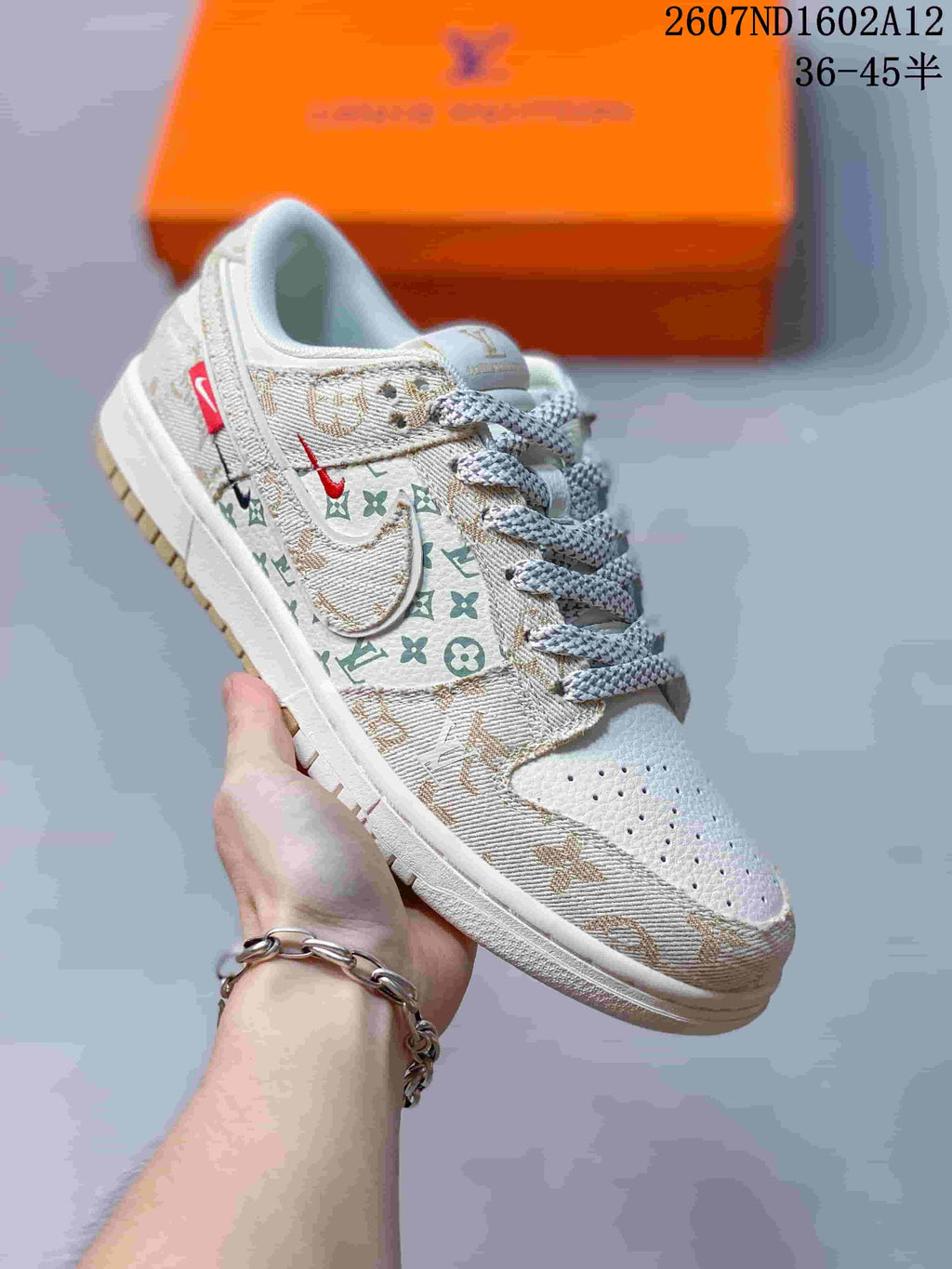 Nike SB Dunk Low Monogram Print Sneakers White Beige