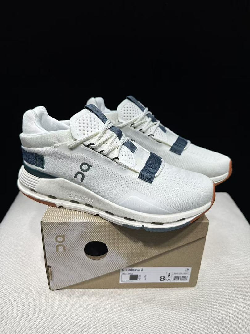 On Cloudnova 2 Sneakers in Ivory and Olive