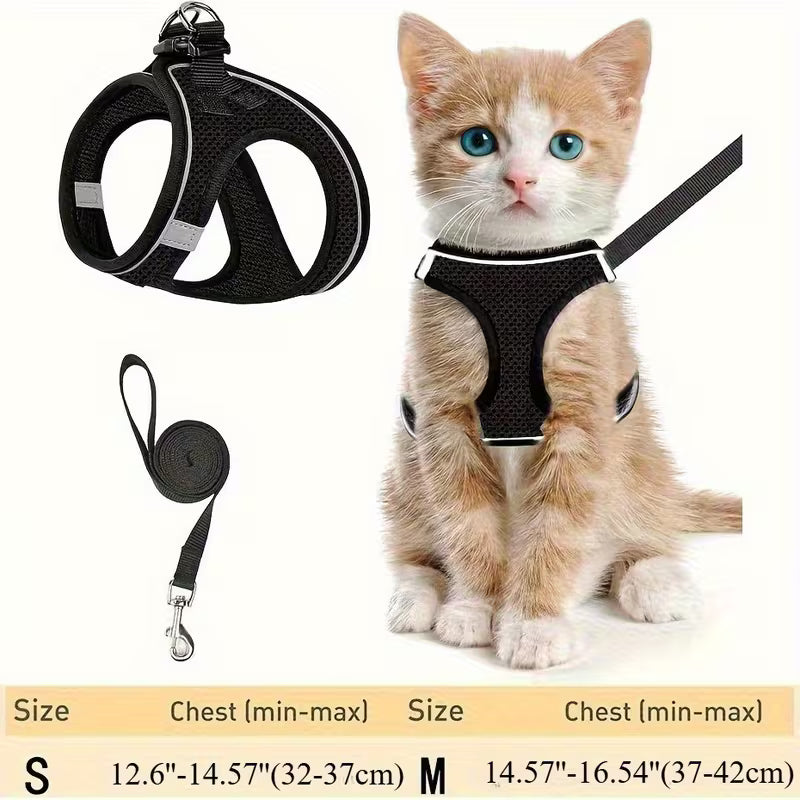 Escape-Proof Cat Harness & Leash Set – Adjustable Reflective Mesh Vest for Cats & Small Pets