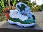 Jordan 11 White and Dark Green High-Top Sneakers