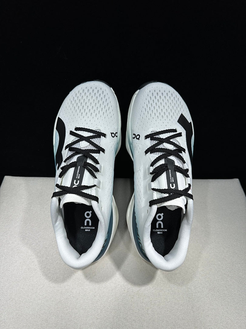 On Cloudboom Max Running Shoes in White and Lake Blue