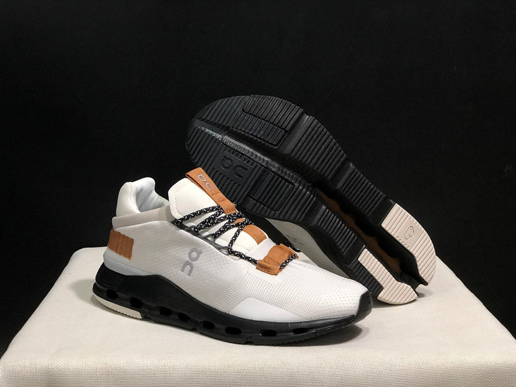 On Cloudnova Sneakers in White, Black and Tan