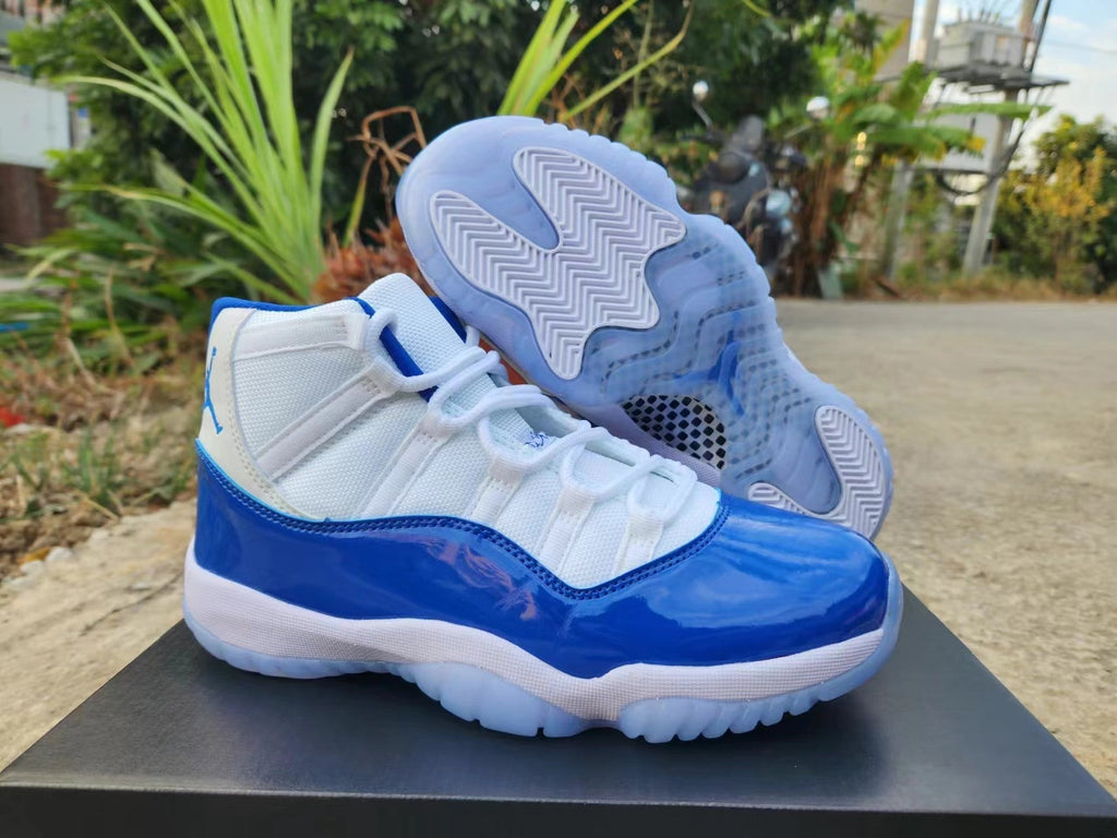 Jordan 11 White and Royal Blue High-Top Sneakers