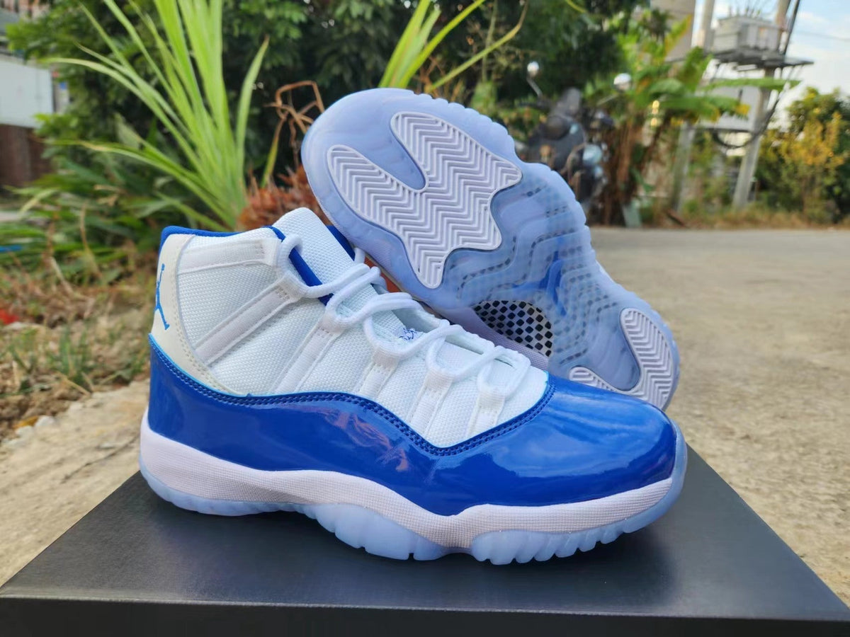 Jordan 11 White and Royal Blue High-Top Sneakers